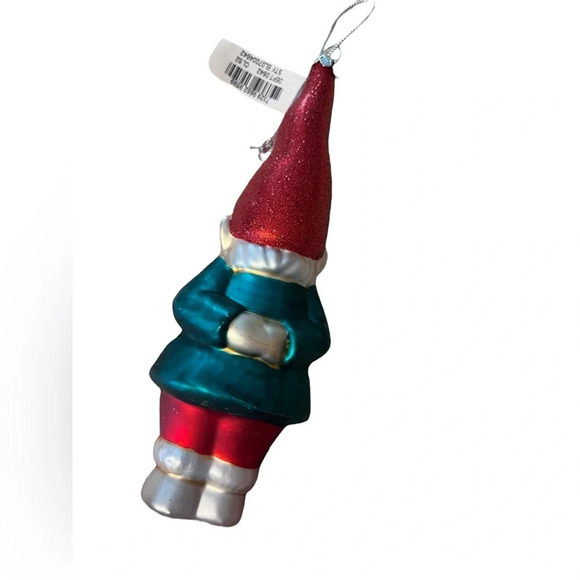 Blown Glass Gnome Christmas Ornament  Glitter Red Green White 6“ Holiday - Picture 4 of 5